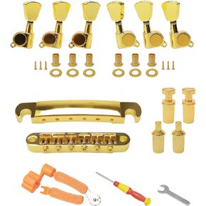 Gold Guitar Roller Saddle Bridge Tune-O-Matic Tailpiece with 3L3R Sealed Guitar Tunning pegs for Les Paul/Epiphone Guitar with Mounting Accessories