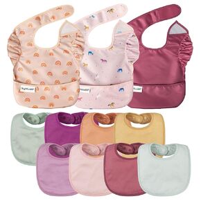 Tiny Twinkle Mess-proof Easy Bibs 3 Pack and Baby Feeding BIbs 8 Pack Bundle