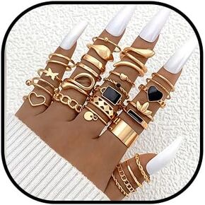 YOOESTORES82 Gold Stackable Rings Set for Women 18K Gold Stacking Knuckle Ring Vintage Boho Midi Rings Chunky Twist Butterfly Snake Ring Pack Trendy Rings