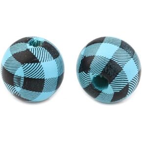 20 Wood Beads Farmhouse Buffalo Plaid Checker 15mm for: Crafts Garland Tiered Tray Decor - Lot of 20 Beads (Black & Yellow)