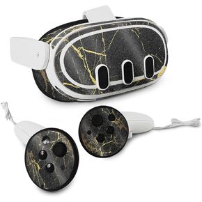 MightySkins Glossy Glitter Skin Compatible with Meta Quest 3 - Black Gold Marble | Protective, Durable High-Gloss Glitter Finish | Easy to Apply