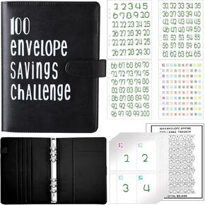100 مغلف تحدي توفير المال، طريقة سهلة وممتعة لتوفير 5، 050، كتاب تحدي توفير المال مع مظاريف نقدية لمخطط الميزانية لتوفير المال (أسود، أبيض) in Kuwait