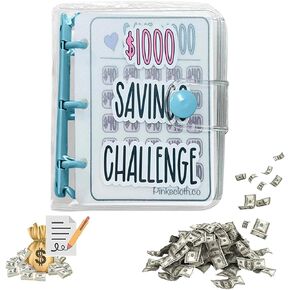 1000 Savings Challenge Binder, Money Saving Binder,Cash Savings Challenges Book with Envelopes, Envelope Savings Challenge Notebook, Reusable Mini Budget Binder with Cash Envelopes ($1000-Pink)