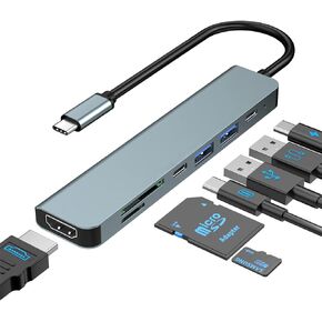 USB C Hub,7 in 1 Adapter,Multiport Adapter with 4K HDMI, 1USB C & 2USB A, PD 100W, SD/TF, USB C Docking Station for MacBook Air/Pro, iPad, Windows, Steam Deck, Switch