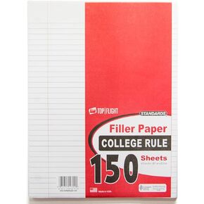 Top Flight Filler Paper, 10.5 x 8 Inches, College Rule, 150 Sheets (12302), White