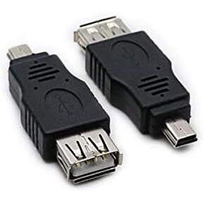 2 Pack USB 2.0 Mini USB Male to Type A Female OTG Adapter Connector Converter Coupler