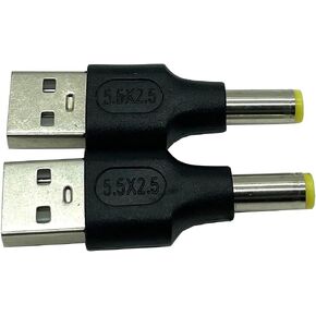 USB to DC Adapter, 2-Pack USB 2.0 A Male to DC 5.5 x 2.5mm Male Power Adapter for Charging Electronic Devices with DC or USB Ports (USB M/5.5x2.5)