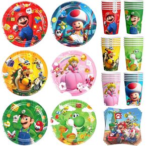 90 Pcs Mario Party Supplies Mario Plates Mario Napkins Mario Cups Mario Party Decorations for Mario Party Favors (Serve 30) in Kuwait