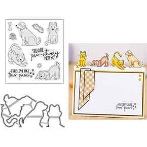 Dog and Cat Clear Stamps and Dies Sets for Card Making, Cutting Dies Cut Stencils for DIY Scrapbooking Photo Album Decorative Paper Crafting Embossing Template