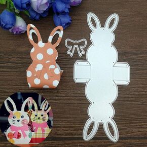 Easter 3D Bunny Box Metal Die Cuts, Easter Rabbit Bowtie Bow Candy Box Cutting Dies Cut Stencils for DIY Scrapbooking Album Decorative Embossing Paper Dies Card Making