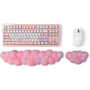 Cloud Wrist Rest Keyboard, 2 Pack Cloud Keyboard Wrist Support Set, Breathable Memory Foam Wrist Rest for Computer Keyboard, Green Desk Accessories for Office Gaming Computer(White Green Gradient)