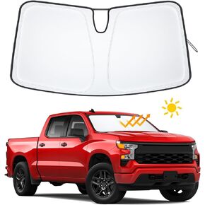 JKCOVER Foldable Front Window Windshield Sunshade Compatible with 2019-2022 Chevy Silverado/GMC Sierra 1500, 2020-2023 Chevy Silverado/GMC Sierra 2500/3500 HD Accessories Sun Heat UV Rays Protection