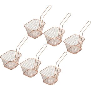 MECCANIXITY Mini Square Fry Basket Reusable Holder Fry Chip Basket 4.13x3.39x2.48Inch Stainless Steel Food Baskets Copper for Kitchen Restaurant Party Pack of 6