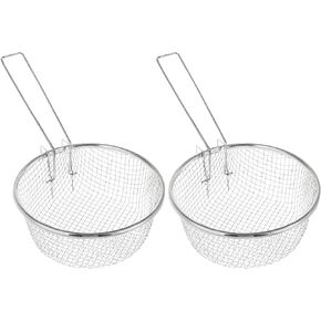 Deep Wire Basket for Cooking - Pack of 2 - Commercial Stainless Steel Fry Baskets With Handle - Deep Fryer Strainer - 7 Inches