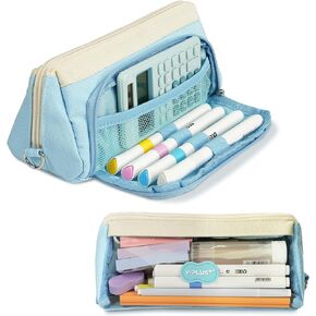YPLUS Super Capacity Pencil Case Pencil Pouch with Transparent Side Bag, Big Cute Pencil Box for Boys Girls, Aesthetic Back to School Large Pencil Bag for Desk Classroom - Blue