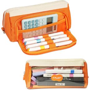 YPLUS Super Capacity Pencil Case Pencil Pouch with Transparent Side Bag, Big Cute Pencil Box for Boys Girls, Aesthetic Back to School Large Pencil Bag for Desk Classroom - Blue