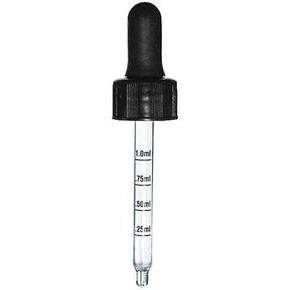 Graduated Measurement Marked Glass Dropper Closure Black (for 1 oz Boston Round Bottles) (Large Bulb for Full Draw)(10 - Pack)