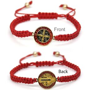 Catholic Rosary Handmade St. Benedict Bracelet Adjustable Bracelet (Red)