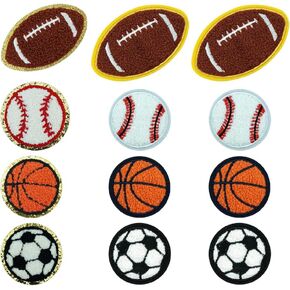 12 PCS Ball Patch Sports Iron On Patches Chenille Patches Football Basketball Baseball Patches DIY Repair Applique Patches