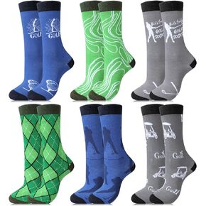 Jiuguva 6 Pairs Golf Socks for Men Funny Golf Gift Novelty Cotton Crew Socks Christmas Gift for Men Father Husband Boyfriend Golf Lovers
