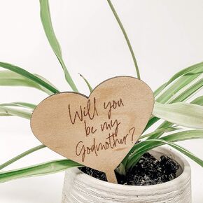 Will You Be My Godmother Godparent Proposal Wood Engraved Potted Plant Stake
