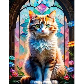 clakinla الزجاج الملون القط الماس الفن مجموعات الرسم للبالغين، 5d الماس الفن مجموعات الرسم للمبتدئين، الزهور الماس الفن اللوحة الماس النقاط اللوحة لديكور جدار المنزل 12x16 بوصة in Kuwait