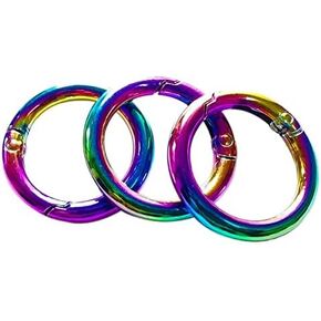 10 Pack Rainbow Spring O Ring, 1.2 Inch Metal Buckle Carabiner Clips Keychain