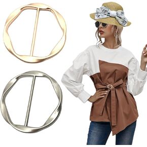 2PCS Silk Scarf Ring Clip Fashion T-Shirt Tie Clips for Women Scarves Clasp Waist Buckle Metal Ring for Shirts Clothing Zinc Alloy(Gold & Silver)