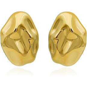 مشبك بيضاوي مطروق مكتنز على الأقراط للنساء الفتيات، زر مطلي بالذهب عيار 14 قيراط بدون ثقب أقراط هندسية غير منتظمة سميكة، مجوهرات عصرية فريدة من نوعها in Kuwait