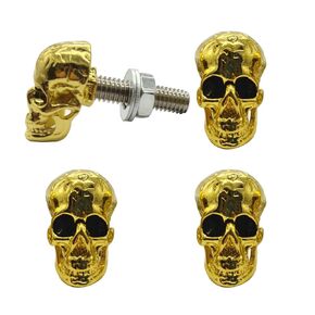Motorcycle License Plate Bolts, 4 Pack Stainless Steel Universal License Plate Frame Screw Fastener for Car Motorbike Windscreen Trim Cover Replacement Kit (Skull-Bronze)