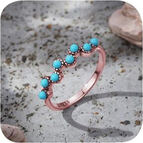 Vintage Petite Dainty Ring 14K Rose Gold Plated Turquoise Stackable Ring for Women Everyday Comfort Ring Bohemia Promise Band Ring 7#