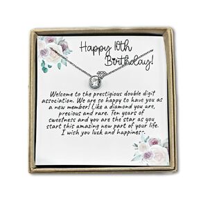 10th Birthday Gifts for Girls S925 Sterling Silver sparkling crystal charm Necklace as Gifts for 10 Year Old Girl, Adjustable Length 10 Birthday Ideas for Girls Trendy 2024