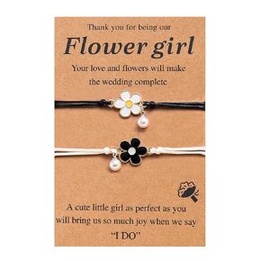 Dainty Cute Flower Matching Bracelet Set with Pearl Pendant Best Friend Friendship Colorful Daisy Flower Bracelets for Women Girls BFF Jewelry Gift (Pink purple)