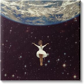 Stupell Industries Woman Falling Through Space White Dress Earth, Designed by Paula Belle Flores Canvas Wall Art, 17 x 17, Black