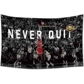 Workout Polyester Flag Banner, 3x5 Feet, Never Quit Fitness Inspirational Home Gym Wall Decor, Cool Gym Motivation Poster, College Dorm Man Cave Decor