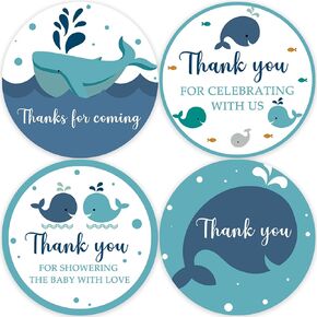 80 Blue Whale Thank You Stickers, Baby Shower Thank You Stickers, Ocean Themed Baby Shower Favor Label Decorations(2 Inch)