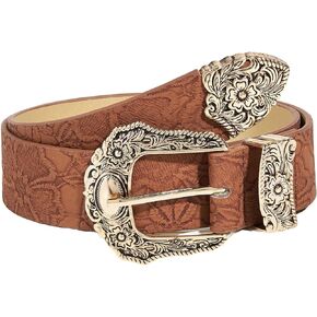 Verdusa Women's Western Cowgirl Buckle PU Leather Waist Belts Vintage Belt