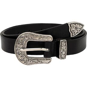 Verdusa Women's Western Cowgirl Buckle PU Leather Waist Belts Vintage Belt