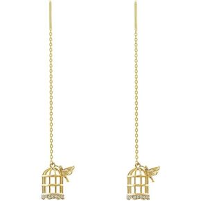Cute Bird Cage Long Chain Dangle Drop Earrings 925 Sterling Silver Pin Crystal Cubic Zirconia Animal Birdcage Tassel Threader Dangling Earring Fashion Jewelry Gifts for Women Girls Hypoallergenic