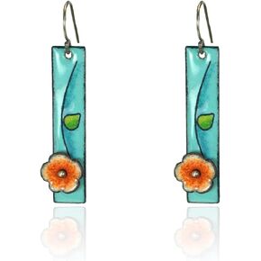 Handmade Unique Chic Enamel Flower rectangle Dangle Drop Earrings Boho Fashion Floral Petals Earring for Women Teen Girls Christmas Birthday Party Gifts