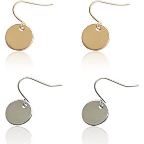 KaFu 2 pair Lightweight Gold Circle Disc Dangle Drop Earrings Small Cute Coin Round Statement Earrings for Women Girls Minimalist Jewelry Gift for Her