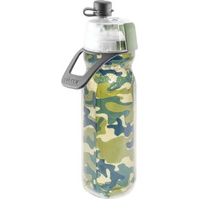 O2COOL Arctic Squeeze Mist 'N Sip Insulated Bottle w/Silicone Spout Cover and Locking Misting Function - 20 oz, Crackle Blue