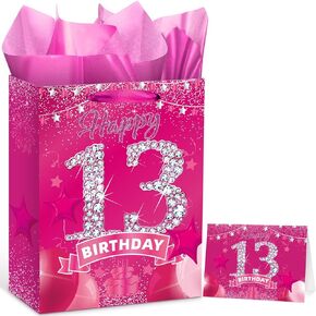 Pink 21st Birthday Gift Bag Happy 21st Birthday Gift Bag with Greeting Card and Tissue Paper Pink 21st Birthday Kraft Gift Bag Wrapping Goodie Bags for Girls 21st Birthday Party Decoration Supplies