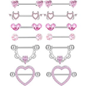TIANCI FBYJS 6 Pairs Nipple Rings Stainless Steel Heart Butterfly Moon Flower Nipple Piercings Barbell Set Cute Nipple Bar Stud Jewelry for Women