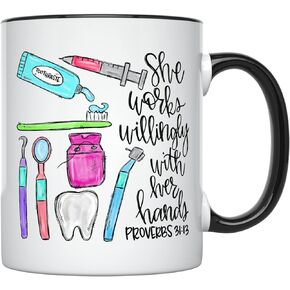 YouNique Designs Dental Assistant Coffee Mug, 11 Ounces, Dental Hygienist Mug, Dental Hygiene Cup for Women, Dentist Coffee Mug, Dental Cup for Women (Black Handle)