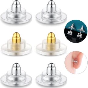 3 Pairs Earring Backs,925 Sterling Silver Earring Backs for Studs, Adjustable Hypoallergenic Locking Earring Backs Fit 0.028-0.039inch Post（White+Gold）