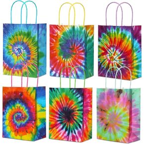 24 Pieces Tie Dye Party Gift Bags Tie Dye Party FavorColorful Rainbow Paper Goodie Candy Treat Bags for Birthday Retro Decoration Supplies