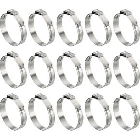 PATIKIL 40 Pack 1 1/4" Cinch Clamp Rings, 304 Stainless Steel 31.4-34.6mm Single Ear Crimp Rings for Tubing Pipe Fitting Connections, Silver Tone