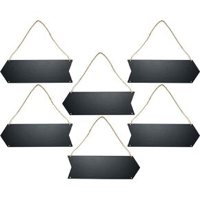 6 Pack Hanging Wood Chalkboard Double Sided Arrow Signs, Erasable Black Board for Wall Decoration 12 x 4 in
