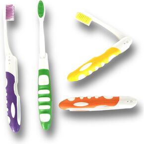 4 Pack Comfort Hold Travel Toothbrush On The Go Folding Medium Bristle Brushes Compact Size Ergonomic Foldable Camping Gym School Locker Backpack TSA Approved